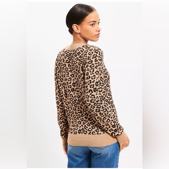 LOFT‎ Animal Print Crew Neck Sweater - Tan and Black - Picture 2 of 5
